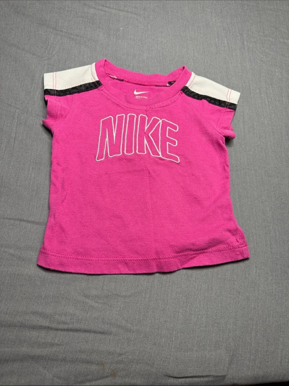 Nike Girls Pink Short Sleeve Tee with White Shoulder Panels Jersey